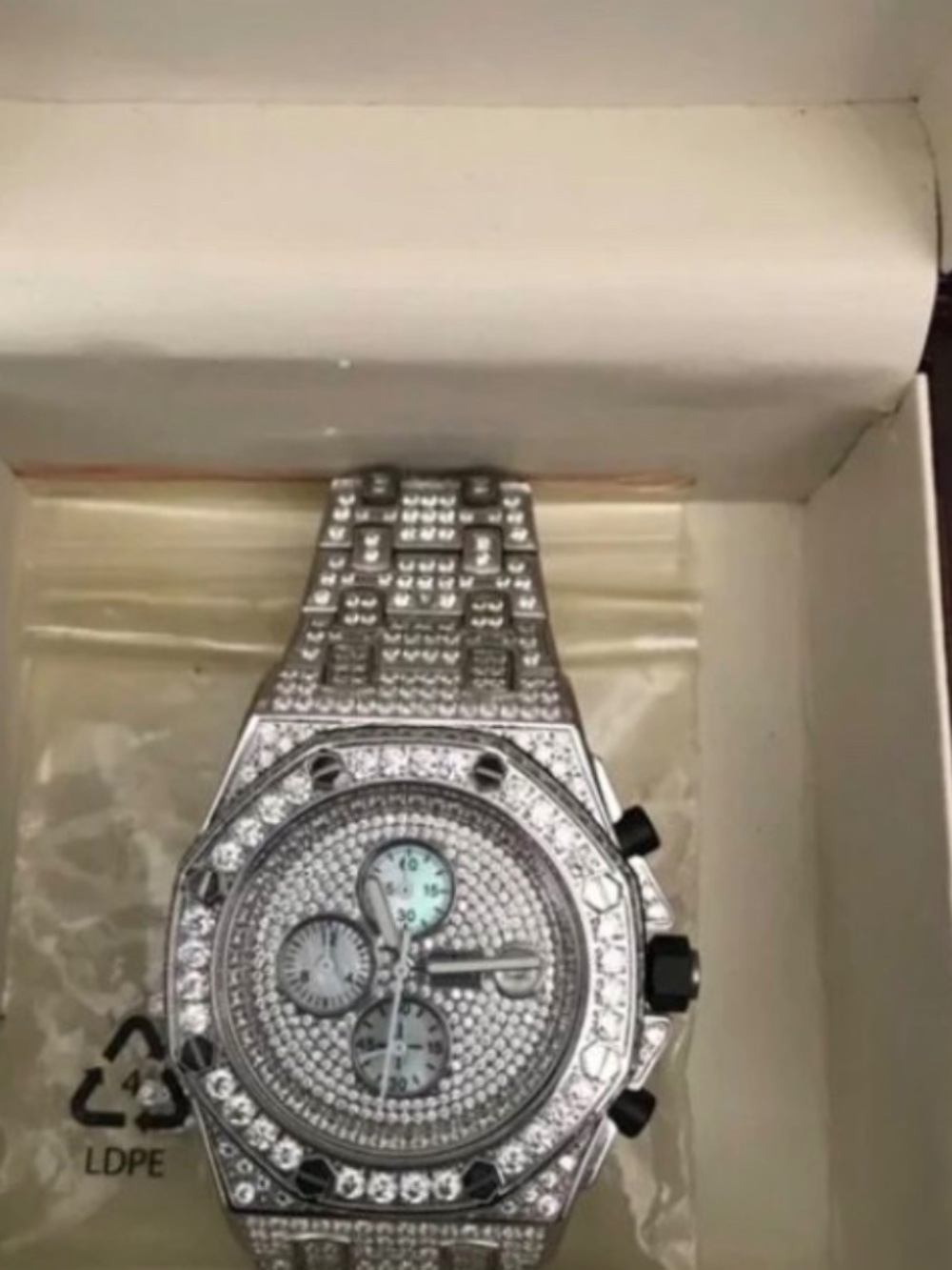 Men’s Jewelry Unlimited AP Steel Simulated Diamond Chronograph Watch 43MM New